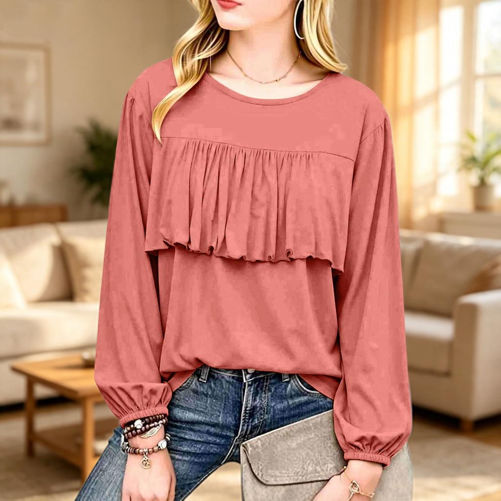 Women's Cute Square Neck Babydoll Blouse with Ruffle Hem, Elastic Waist, Short Sleeve, Flowy