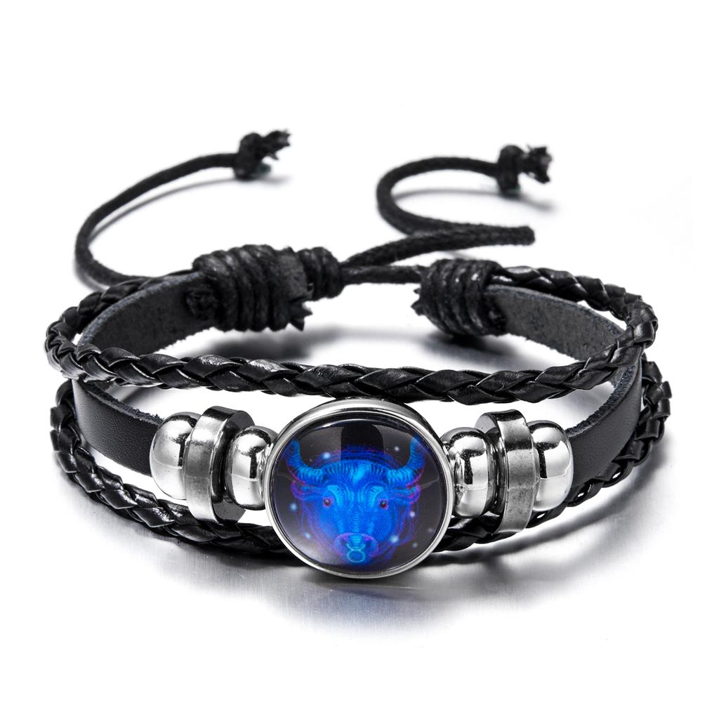 12 Constellation Zodiac Sign Charm Luminous Bracelets Men Women Vintage Multilayer Wrap Leather Bracelet Bangle Birthday Gift