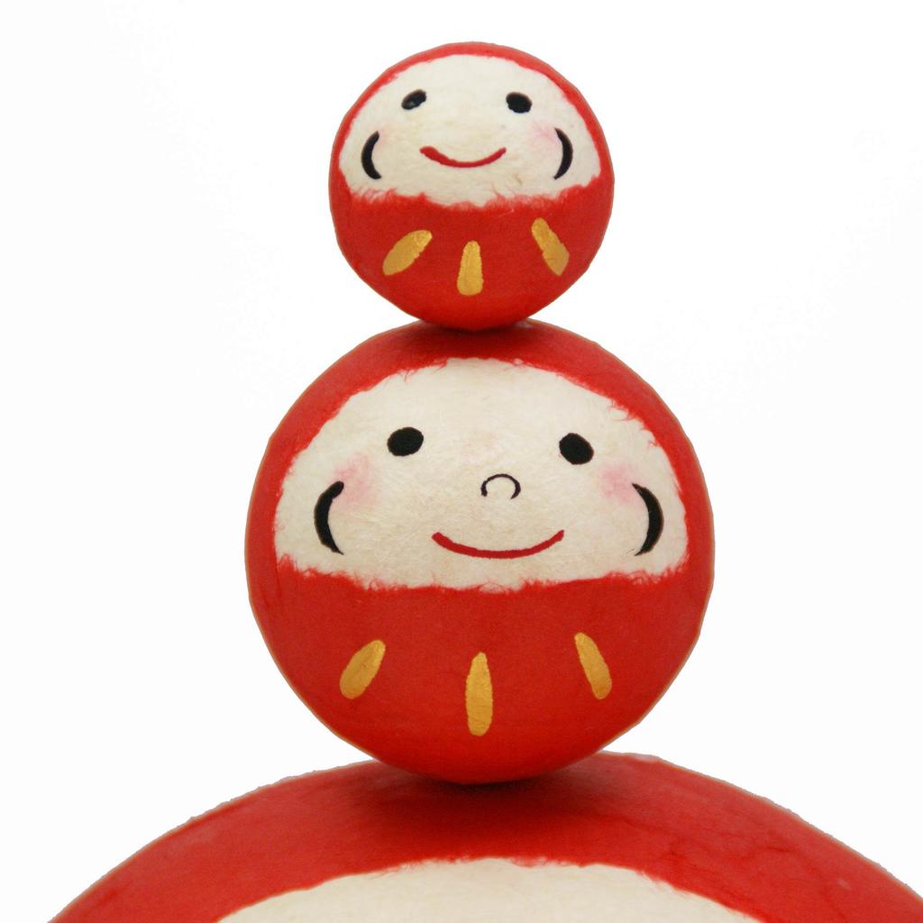 Osaka Choseido Cute Daifuku Sanfuku Daruma Torn Washi Good Luck Brings Includes Original Wooden Tag Figurine, Paper, Charm, Fortune,