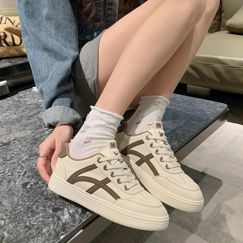 Leather White Shoes Women's Casual Versatile Flat Baseplate Shoes Women's Sports Shoes