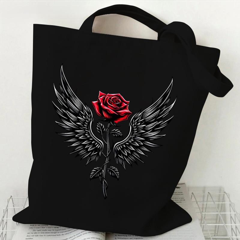 Printed Shoulder Bag Women's Vintage Plant Flower Style Shopping Bag Teen Fashion Floral Canvas Women's Handbag