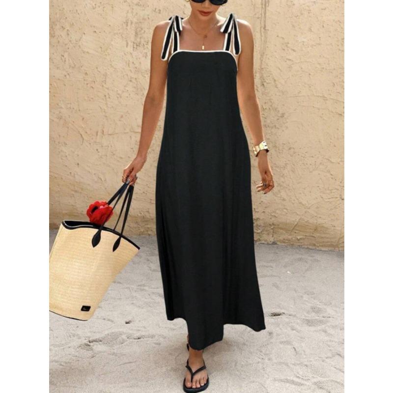VEZFAA Women s Fashion Summer Spring Sleeveless Suspenders Loose Waistlinet Casual Dresses S