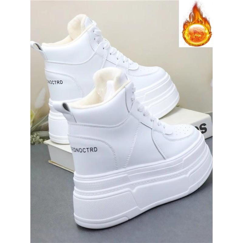 Fashion 13CM Women Cow Genuine Leather Platform Wedge Vulcanize Ankle Booties Spring Autumn Chunky Sneaker Ankle Microfiber Shoes