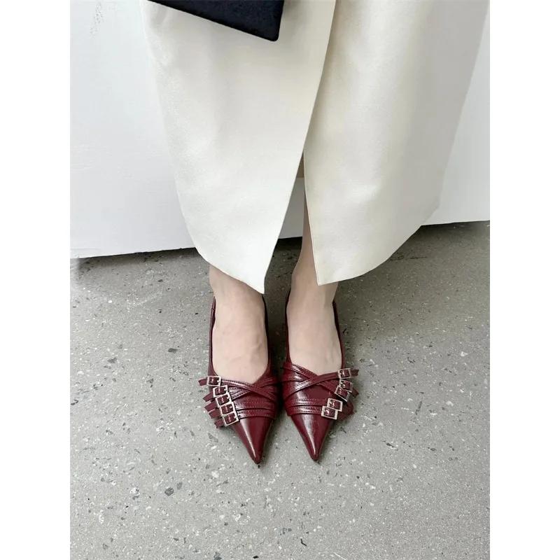 Mode Neue Marke Damen Ballett Elegant Spitzschuh Bootsschuhe 5 Schnallen Designer Schuhe für Damen Slipper Kleid Pumps Frühling Herbst