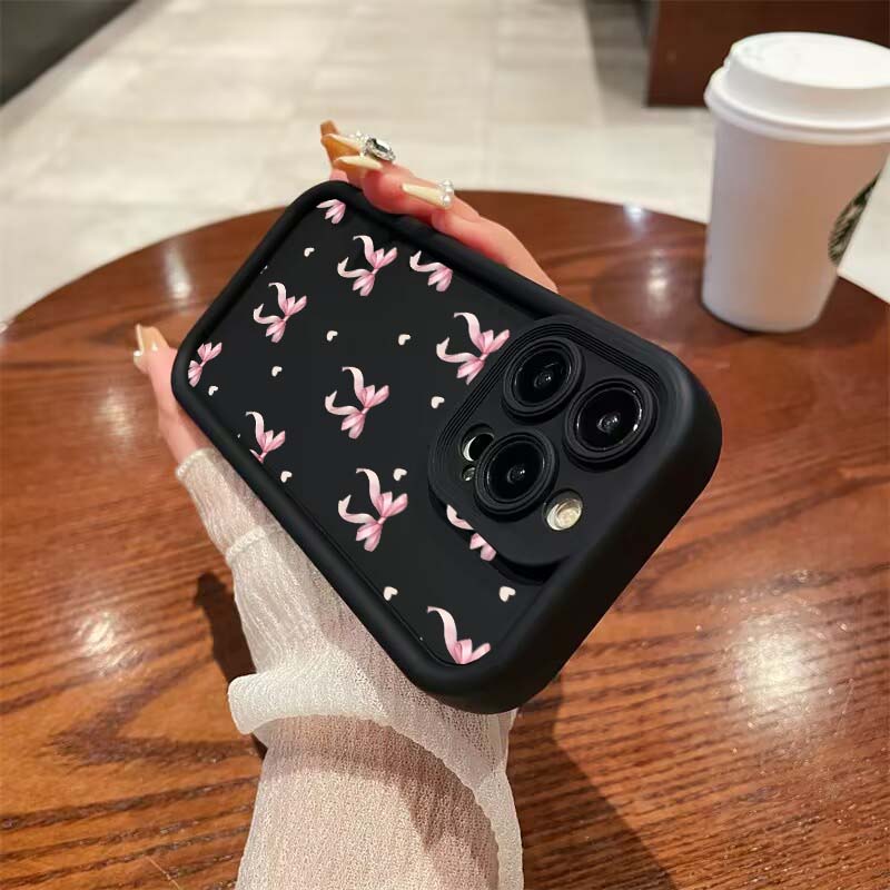 Phone Case For IPhone 16 17 15 14 13 12 11 Pro Max 15 Plus 16e 17 Air 17 Pro 13 Mini Bow Tie Cover Silicone Armor
