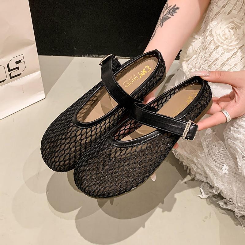 

New fishing net hollow low-top shallow mouth single shoes women s shoes bag head outer sandals 35 чёрный