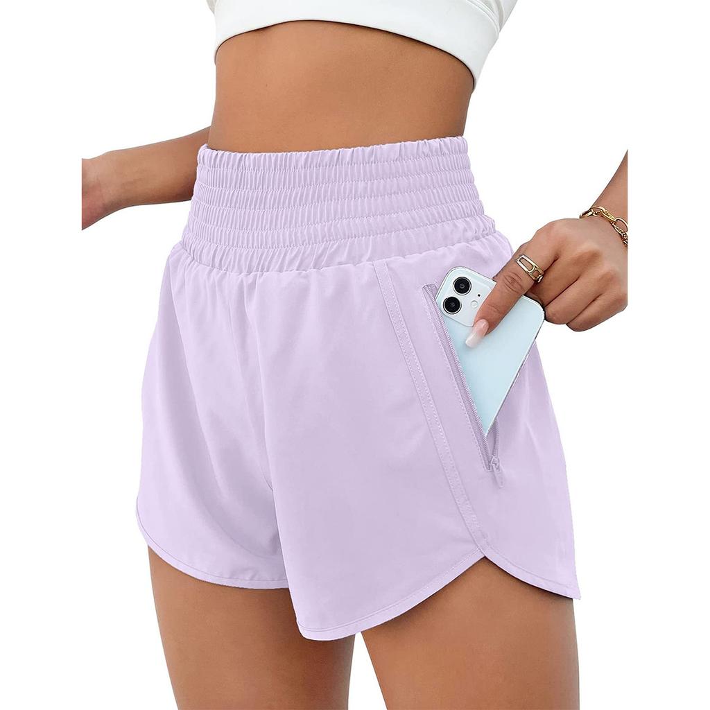 Pocket Quick-drying Naked Yoga Shorts Double-layer Anti-light High Waist Three-point Fitness