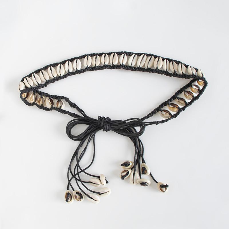 Boho Material Natural Waist Belt With Shell Details For Fashion Women