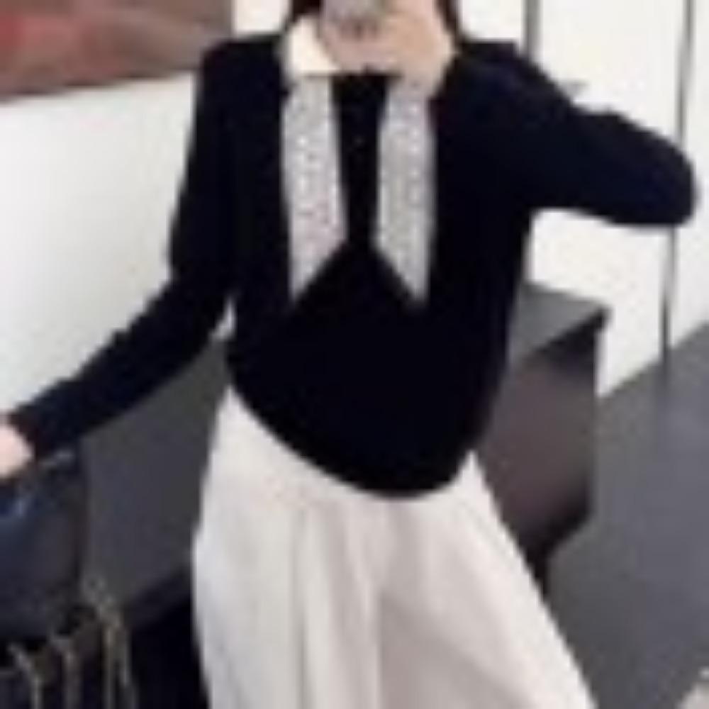 

A Unique, Fashionable and Versatile New Autumn Top for Women with A Polo Collar and Silk Scarf Knitted Sweater one size чёрный