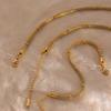 Hollow Round Mesh Inlaid Bead Chain Necklace & Bracelet Jewelry Set Stainless Steel Mesh Circular Chain Necklace Bracelet Vintag