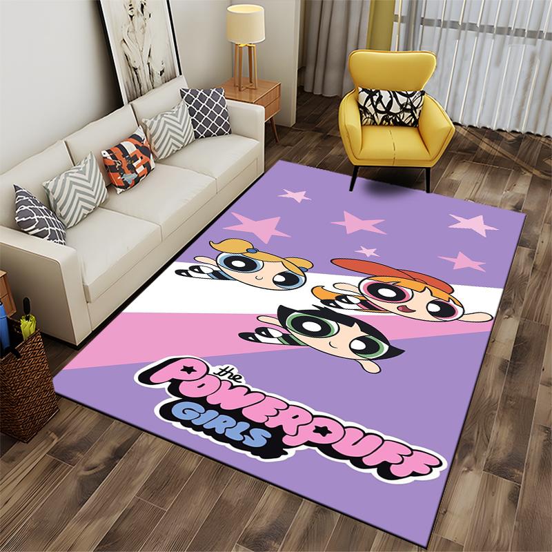 Powerpuff Girls Cartoon Pattern Carpet Purple Star Design Rug Decor Suitable for use as an anti-slip for living room bedroom sofas