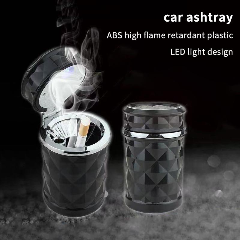 Portable Car Ashtray With Led Light Fireproof Abs Diamond Cut Design For Home Travel Use