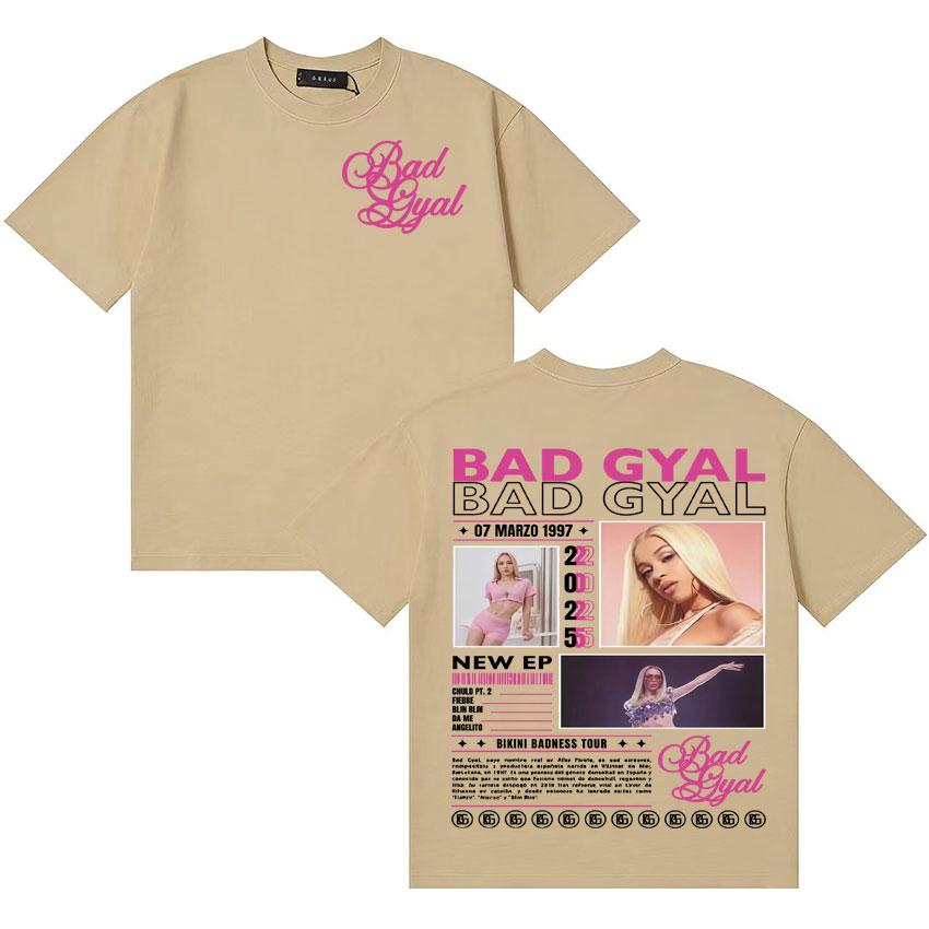 Rapper Bad Gyal Trendy Album 2025 Graphic TShirt Unisex Women Vintage High Quality Short Sleeve Tee Shirt Hip Hop Cotton Tshirts