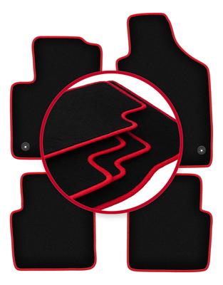 Velour Floor Mats with Red Edge For: Fiat 500 FL Hatchback (2013-2019)