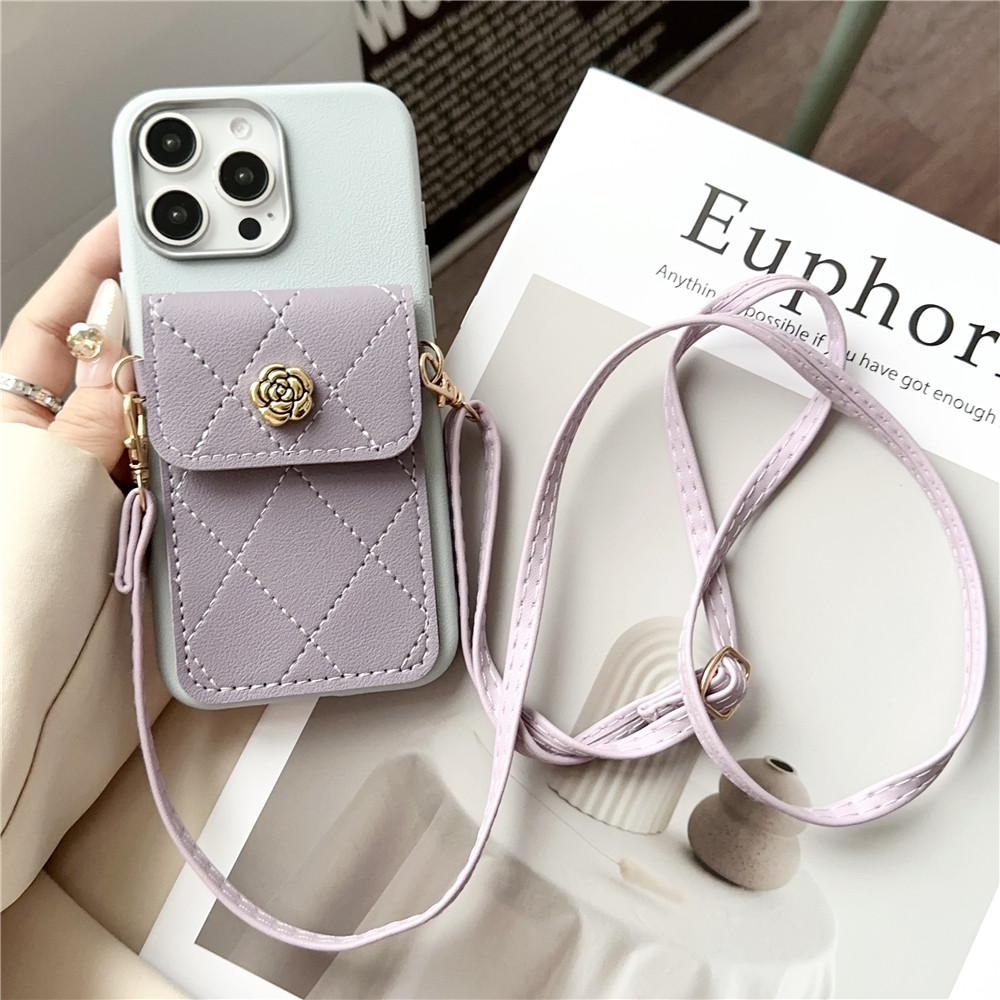 Phone Case For Samsung S25 S24 S23 S22 Ultra S21 Plus S20 FE Note 20 3D Flower Leather Wallet Card Bag Crossbody Lanyard Cover