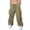 Men Casual Cargo Pants Hip Hop Baggy Trousers with Pockets Low-Rise Elastic Waist Drawstring