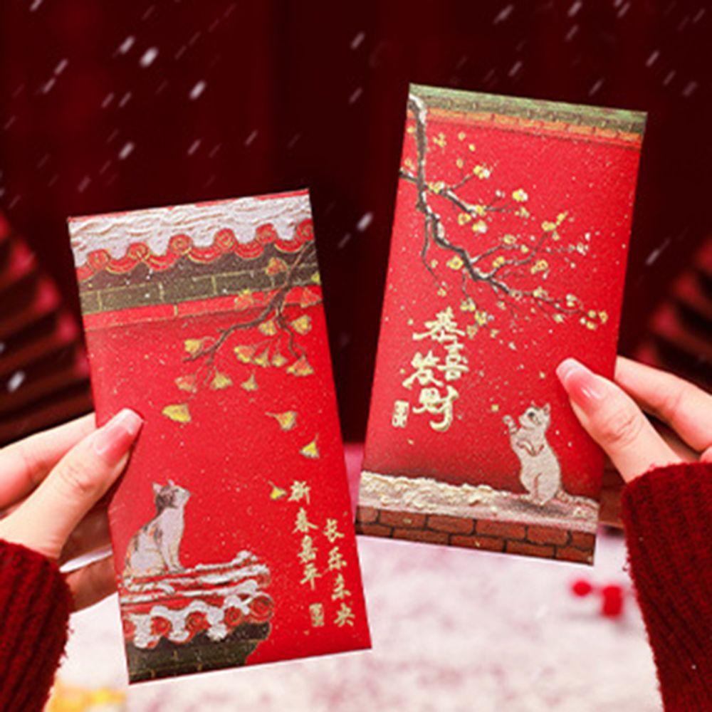 Rectangular Lucky Money Bag Cat Pattern HongBao Creative Forbidden City Red Envelope  Birthday