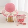 Girls Lace Straw Hat & Mini Bag Set Summer Children's Sun Hat Bow Cute Toddler Beach Hat for Kids Outdoor Travel Sun Protection