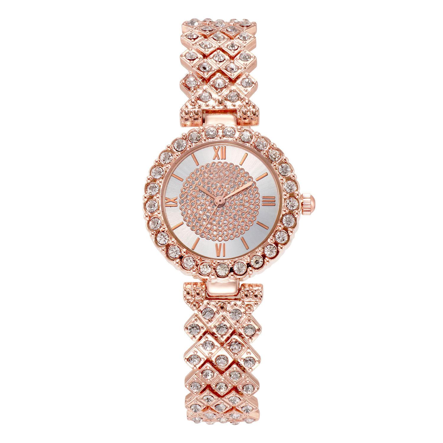 

1/2pcs Fashion Ladies Diamond Quartz Watch Jewelry Bracelet Set Roman Digital Dial Luxury Elegant Crystal Wristwatch Reloj Mujer