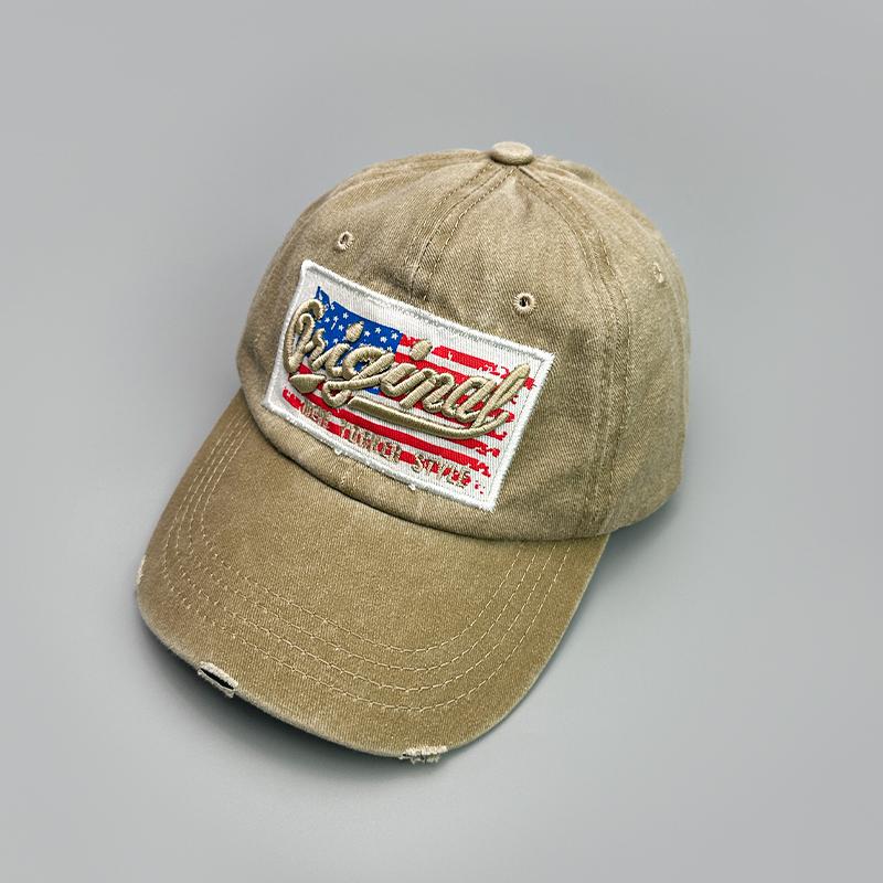 Amerikanische Flagge Stickerei Baseballkappen Gebrochen Neu Unisex Retro Atmungsaktiv Sonnenschutz Persönlich Vielseitig Mode Schirmmützen