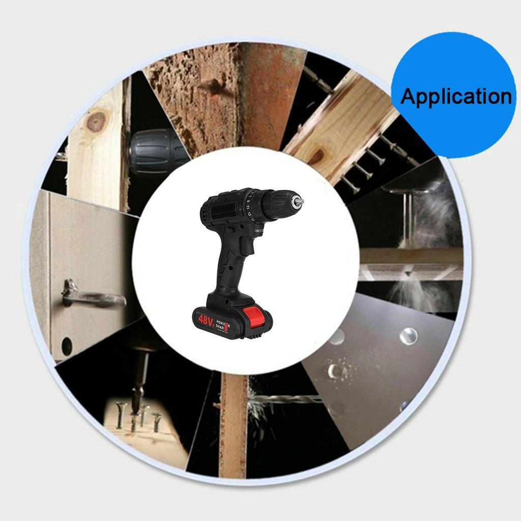 25+3 Speed Cordless Impact Wrench Electric Drill Socket Electric Screwdrive 1/2 Battery US Plug Black 48V