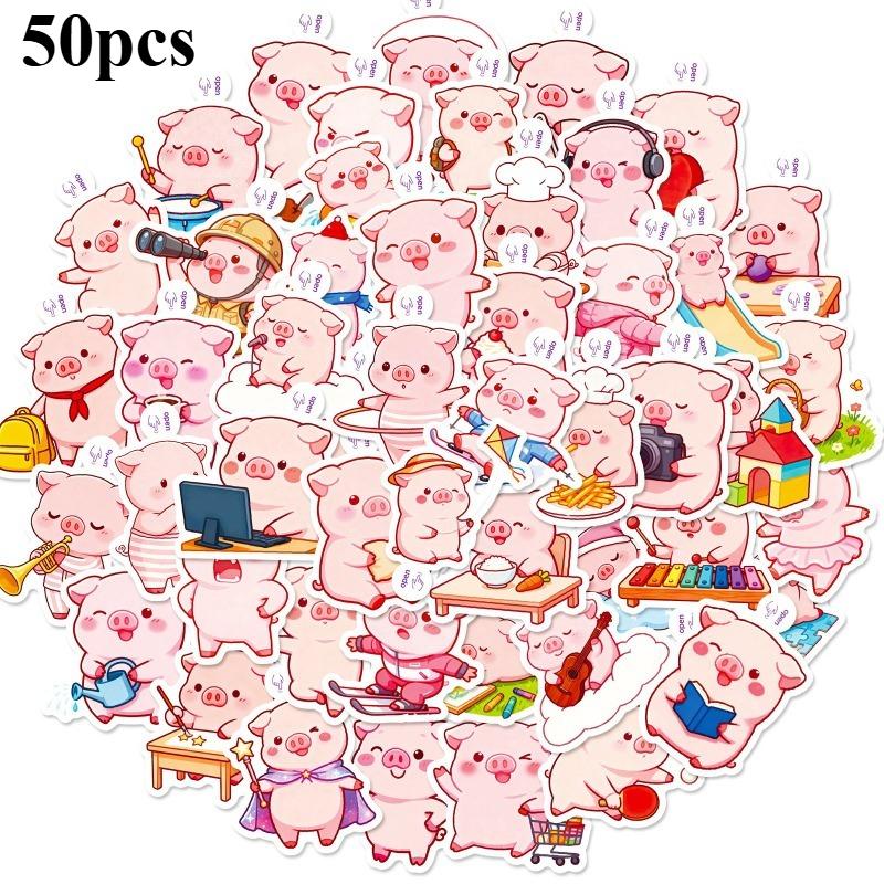 Cute Pig Stickers Waterproof Decal PVC Kawaii Cartoon Pink Piggy Sticker Decoration Water Bottles Tablets Scrapbook Phone Case.