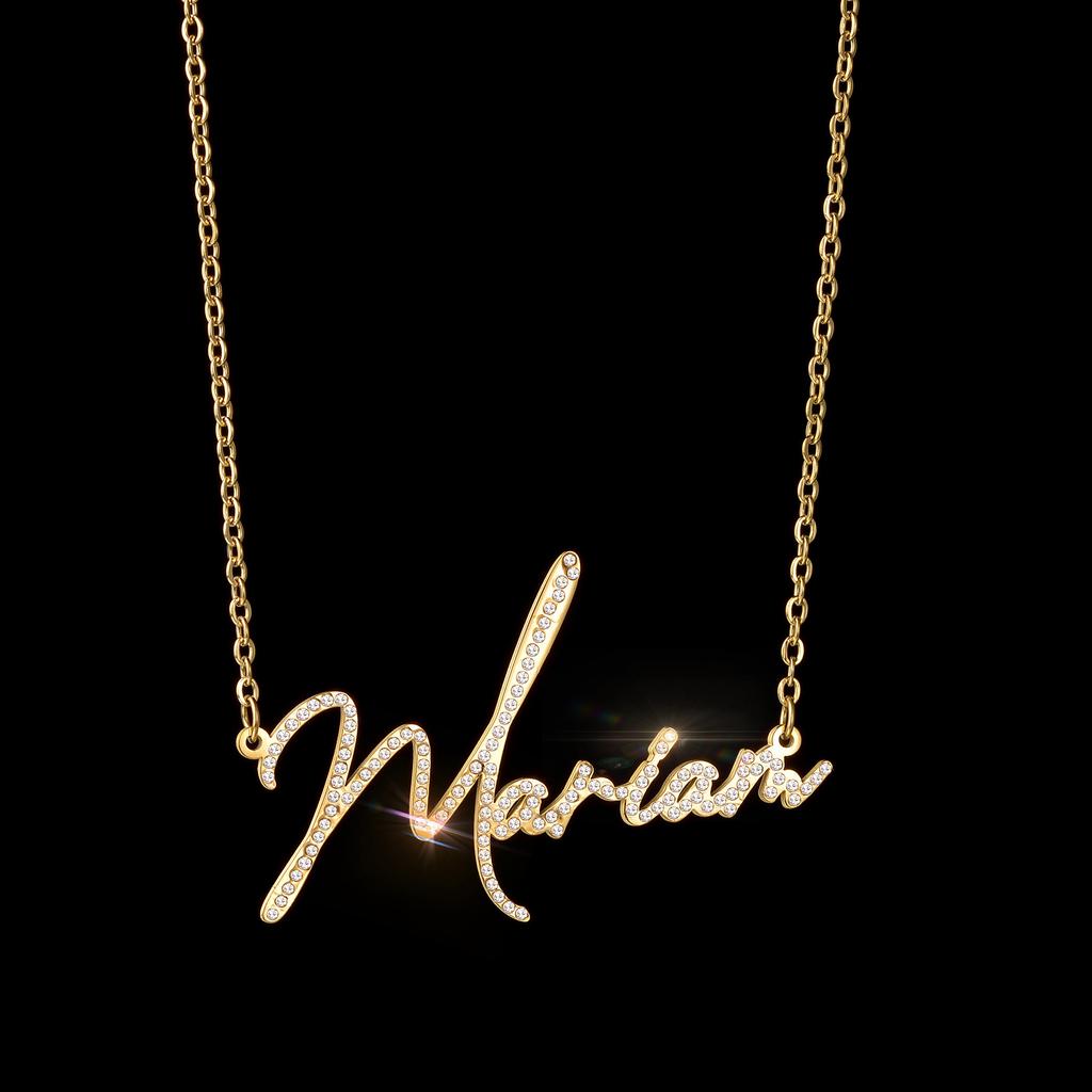 Atoztide Personalized Custom Name Necklaces for Women Stainless Steel Zircon Nameplate Pendant Blade Chain Birthday Jewelry Gift