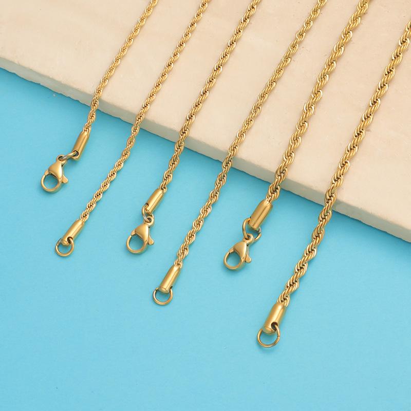 304 Stainless Steel 18K Gold Vacuum Electroplated Hip Hop Chain, 2mm-3mm, Twisted Titanium Steel