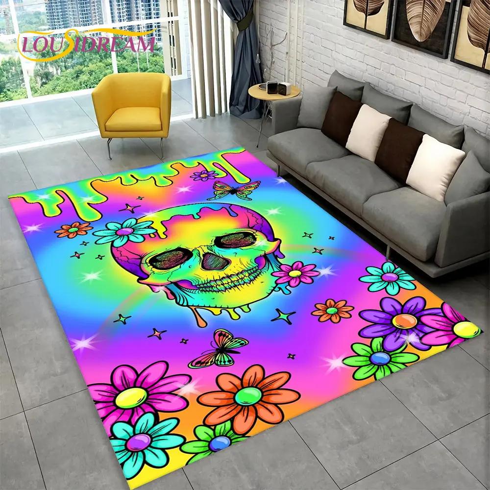 3D Gothic Horror Indian Skull Area Rug,Carpet Rug for Home Living Room Bedroom Sofa Doormat Decor,Kitchen Non-slip Floor Mat