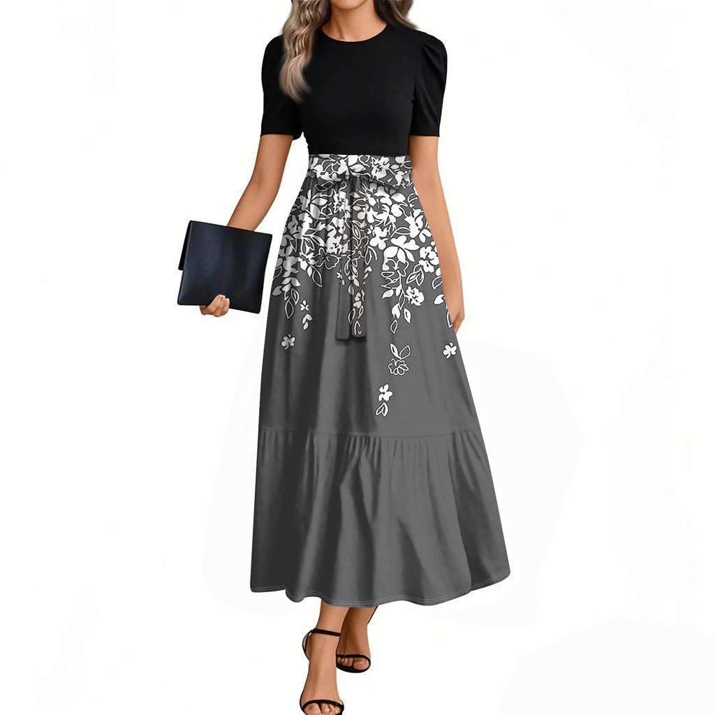 Women's Floral Print High Waist Fashionable And Elegant Dress