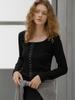 Friver07 Waffle Square Neck Cardigan Frfa01Cd03_Black