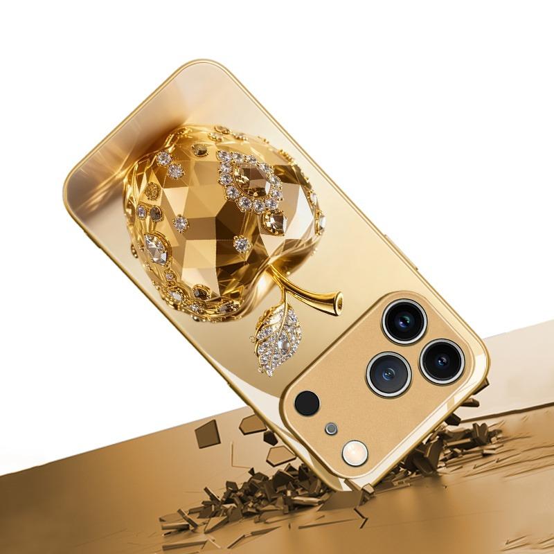 Luxus Juwel Für Apfelmuster Gold Metallic Lack Glas Handyhülle Für iPhone 17 16 15 14 13 12 11 Pro Max Plus 17Air 16E Hülle