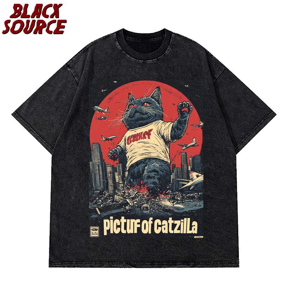 

Catzilla Cat Japanese Art Funny Cat Gifts For Women T-Shirt Unisex Cotton Tshirt O-neck Tops Tees Fitness T Shirt S