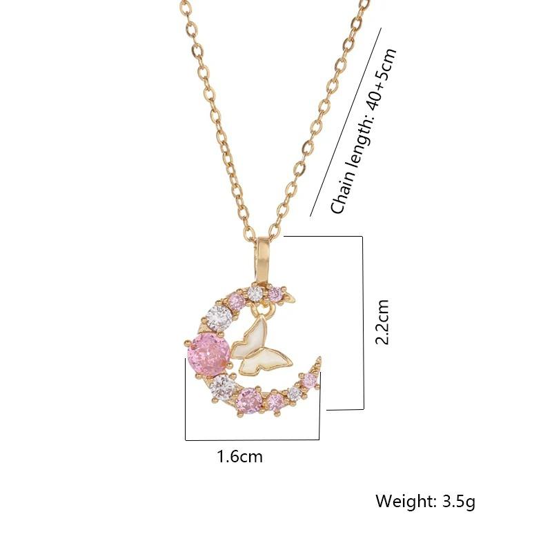 New Korean Fashion Butterfly Moon Necklace Women's Stainless Steel Cute Collar Chain High End Elegant Jewelry Girls Gift