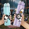 1PC Duck Hugging Cow Cartoon Art 750ml Color Plastic Sports Water Bottle Leakproof Flip Straw Lid Suitable for Sports Office Home Use
