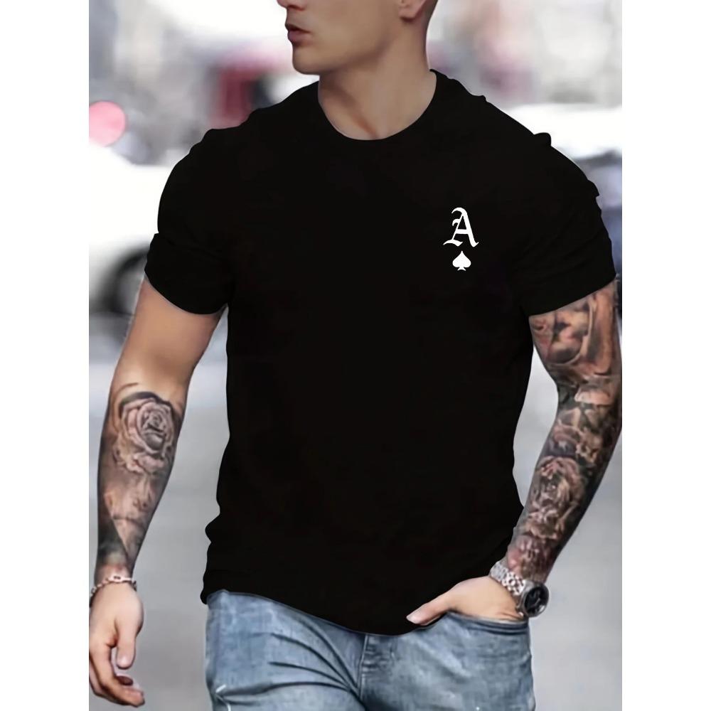 Men's summer fashionable casual loose classic poker A-line printed sports round neck short sleeved T-shirt top