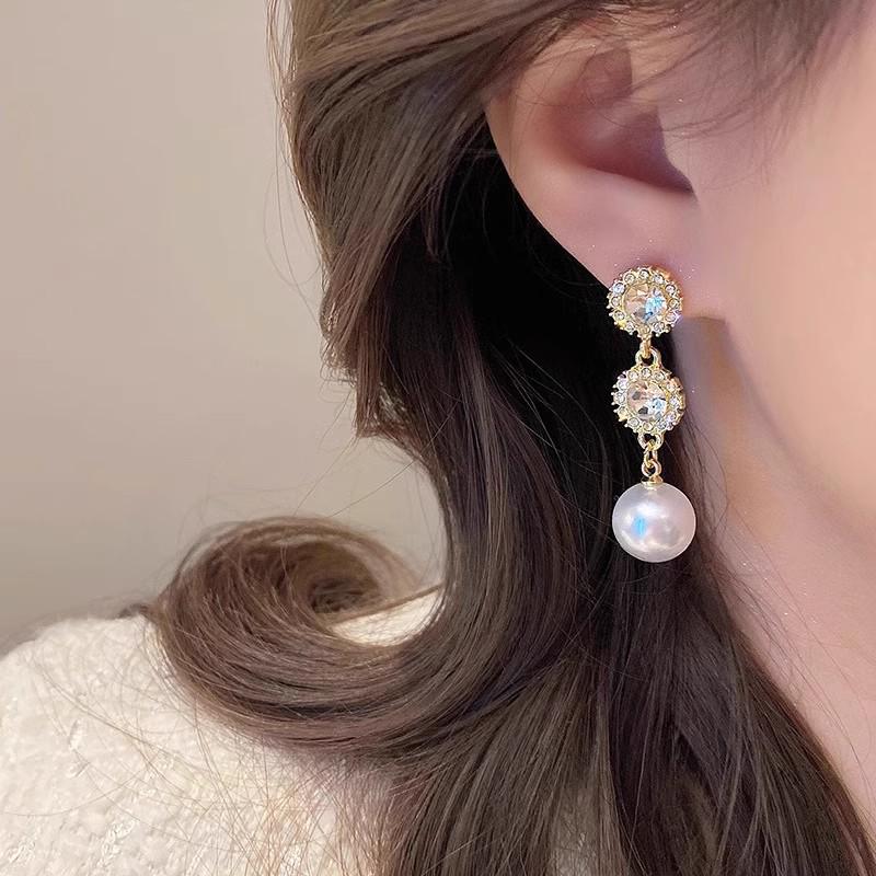 Elegant Retro Zircon & Pearl Diamond Earrings for Women – French-Inspired High-End Design