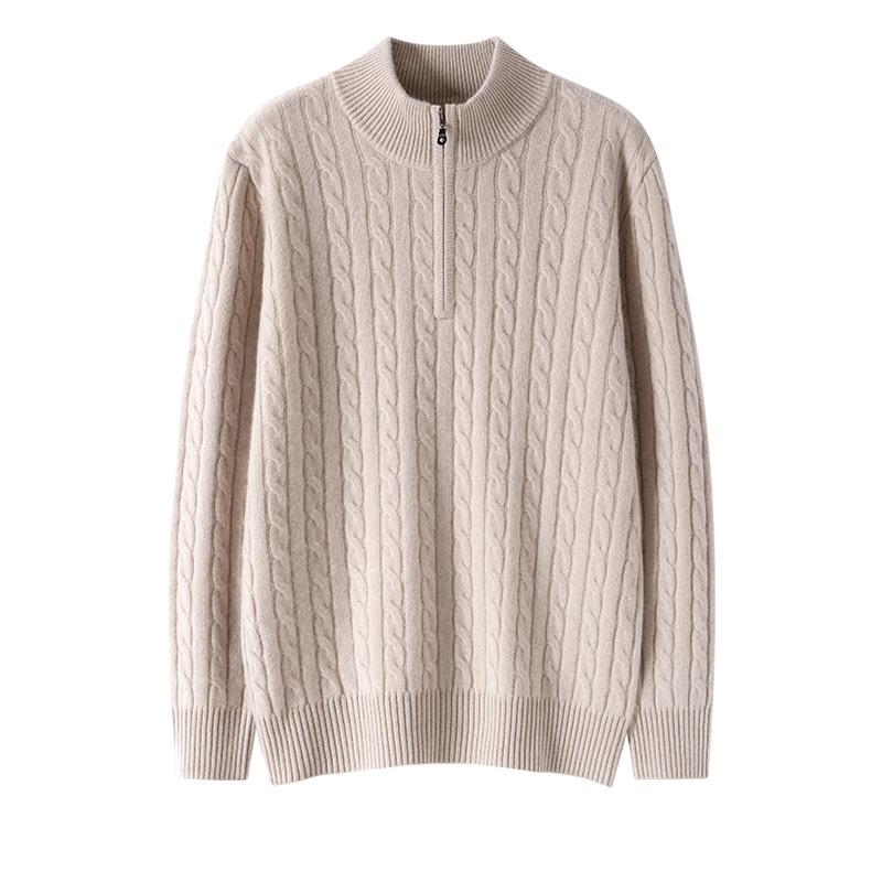 Thickened zipper semi-high pure cashmere sweater long-sleeved pullover sweater high luxury knitted sweater