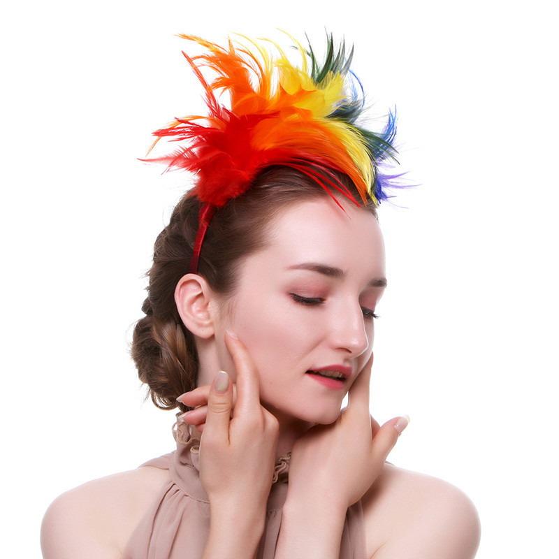 Colorful Feather Headband Headdress Prom Decoration Headband Party Dance Stage Performance Festival Carnival Accessories