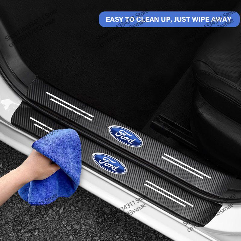 For Ford focus Fiesta EcoSport ESCORT Anti-scratch Accessories 4Pcs Carbon Fiber Car Door Sill Threshold Protector Logo Stickers