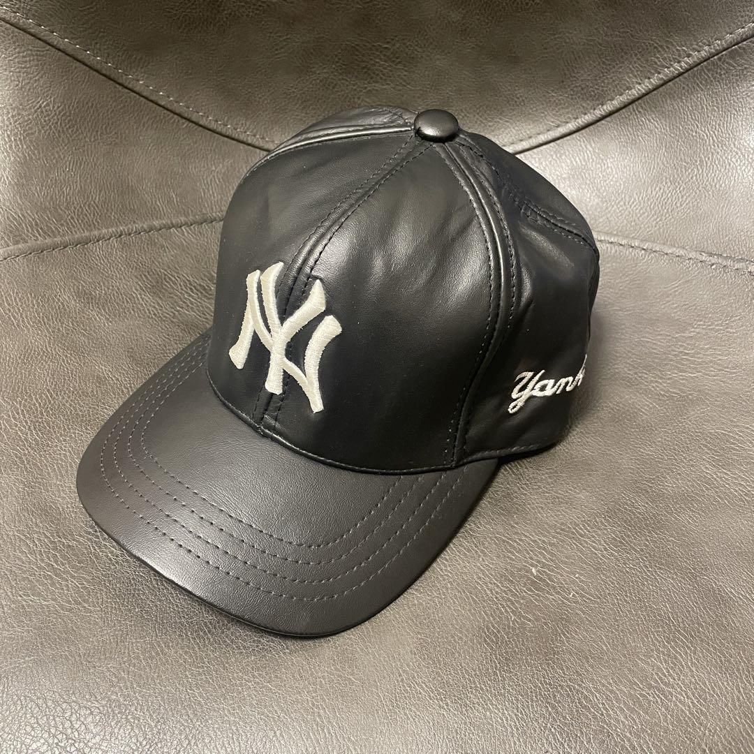 

[USED] Yankees Leather Cap, Vintage Yankees Cap