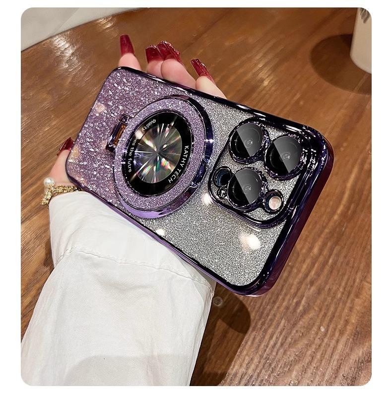 Electroplated Magnetic Suction Bracket Is Suitable for OPPO Reno11 Mobile Phone Case Luxury Glitter A2PRO Fashionable Transparent Fine Hole