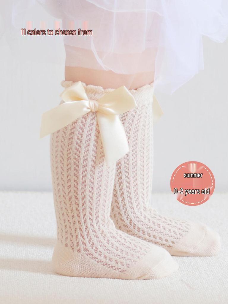 11 Colors Summer Baby Knee-High Mesh Socks with Big Bow, Red, Age 1