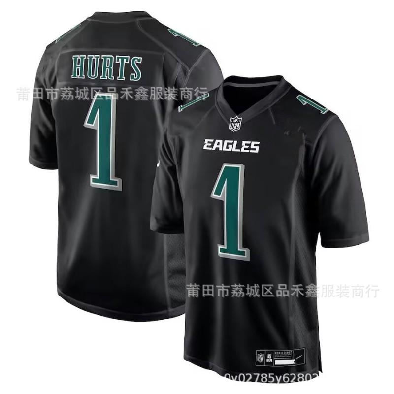 Philadelphia Eagles Retro Black Football Jersey Mens Hurts 1 Barkley 26 Cotton Uniform Rugby Fan Wear
