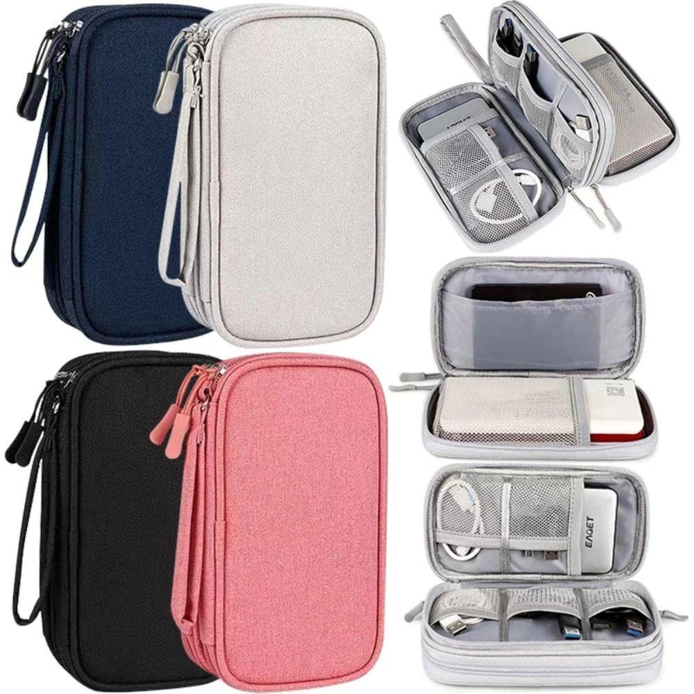 Multifunction Double Layer Digital Storage Pouch Travel Headphone Data Cable Storage Bag Solid Color Waterproof Travel Cable Bag