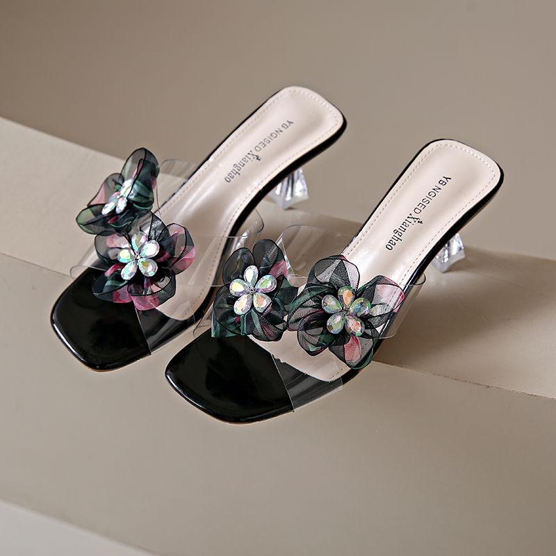 Fashion Woman Slippers Sexy Clear Sandals Heeled Open Toe Shoes for Women Unique Wholesale Chic and Elegant Cheap Liquidation 39 Slides