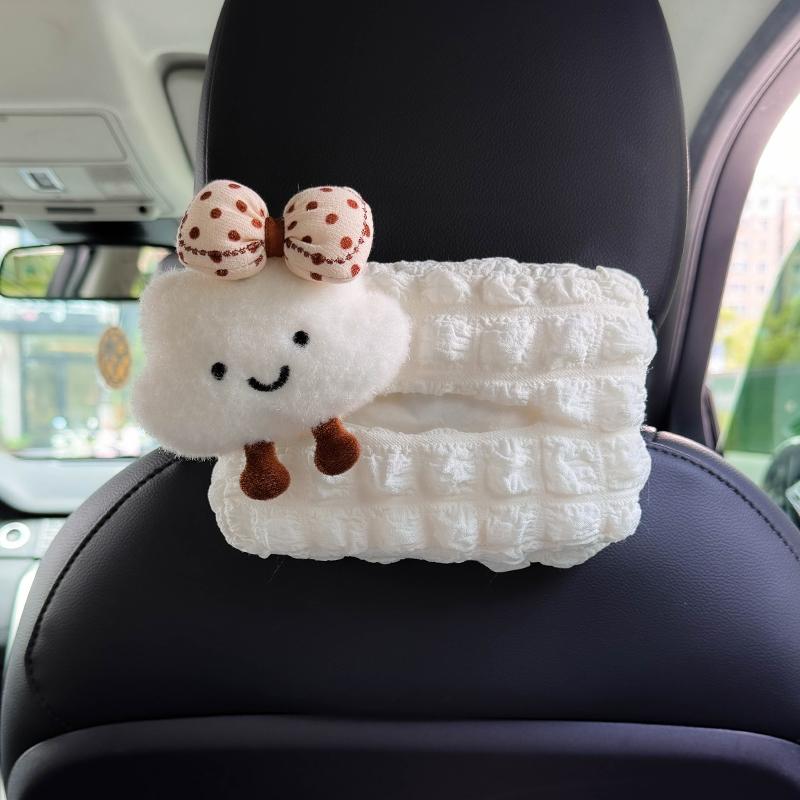 New Cute Cartoon Bow Cloud Car Tissue Box Hanging Napkin Holder for Car Back Seat Headrest Armrest Paper Organizer Storage