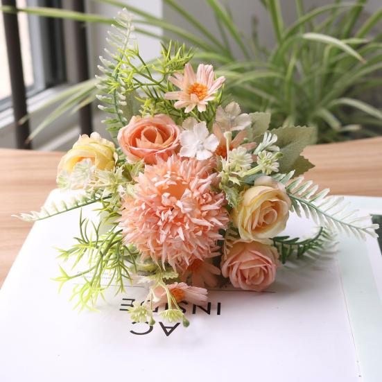 Fleurs Artificielles Haute Simulation Pétales en Soie Toucher Réel Tiges en Fil de Fer Réglables Roses Mixtes Hortensias Marguerites Sans Entretien Décoration de Maison Cadeaux