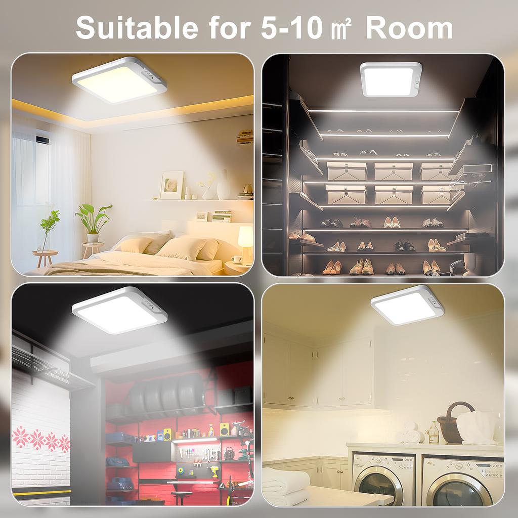 Sensor ceiling light, rechargeable magnetic installation LED light, three color temperatures available, with remote control.