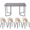 Ensemble Salle À Manger - MUVOE - Table 140x80 Cm - 4 Chaises En Velours Beige - Pieds Réglables - MDF Gris